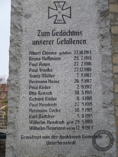 Kriegerdenkmal (Erster Weltkrieg) in Unterfarnstädt (Weida-Land) im Saalekreis