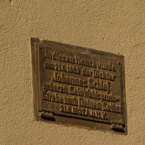 Gedenktafel am Geburtshaus von Johannes Schlag am Lederberg in Querfurt im Saalekreis